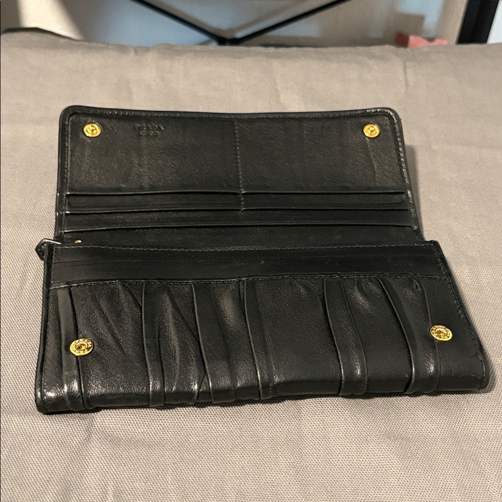 PRADA Ruched Black Long Leather Wallet - Picture 9 of 11